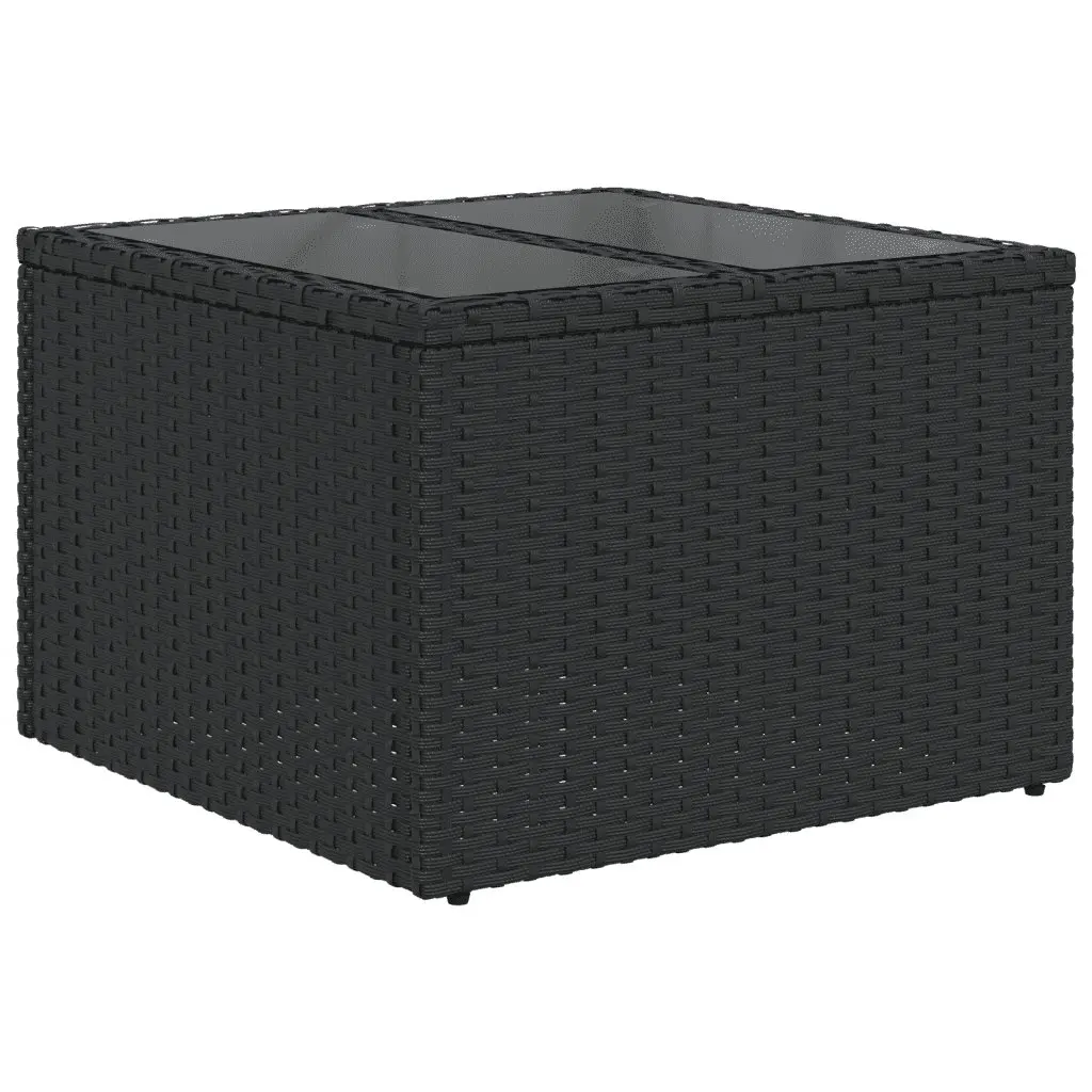 9 Piece Modular Outdoor Furniture Set Black PE Rattan Garden Sofa with Cushions and Foldable Side Table