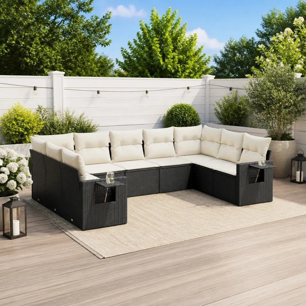 Garden Sofa Set 9 Piece Outdoor Furniture Patio Lounge Black Poly Rattan with