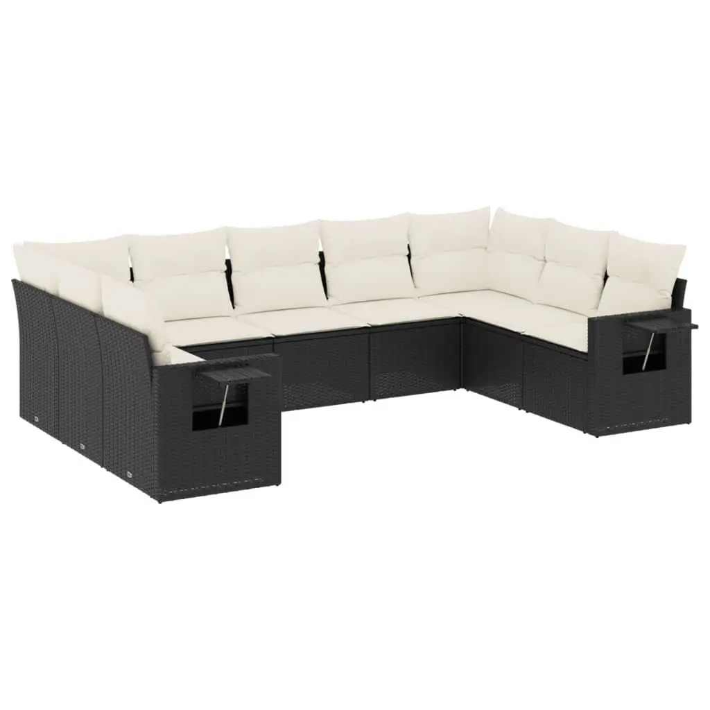 Garden Sofa Set 9 Piece Outdoor Furniture Patio Lounge Black Poly Rattan with
