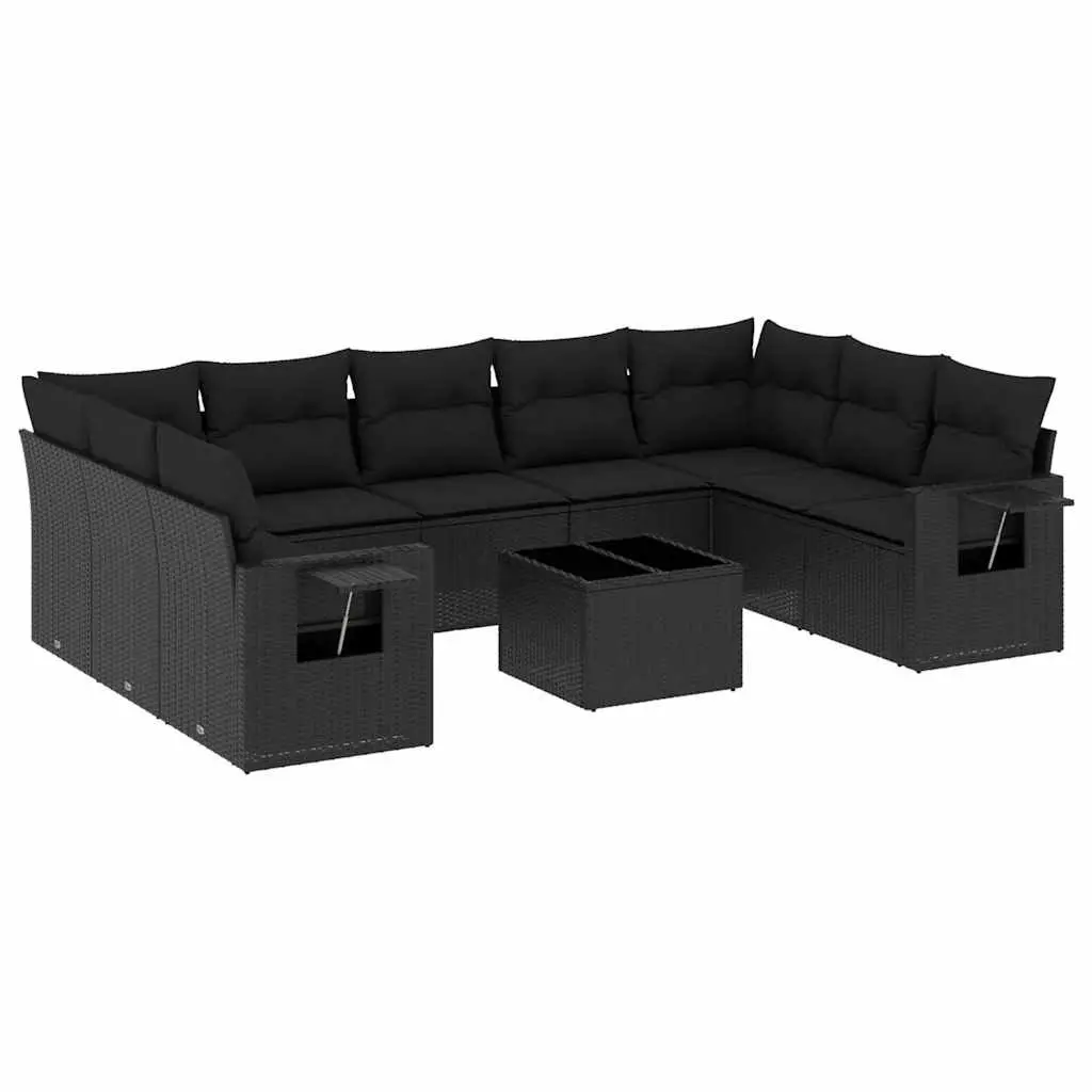 Garden Sofa Set 10 Piece Outdoor Furniture Black Poly Rattan Modular Patio