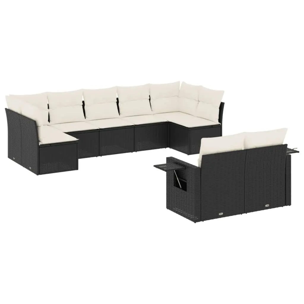 Garden Sofa Set 9 Piece Outdoor Furniture Black Poly Rattan Modular Patio Lounge