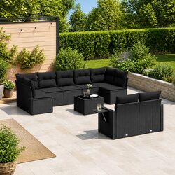 Practical 10 Piece Black Garden Sofa Set for Outdoors