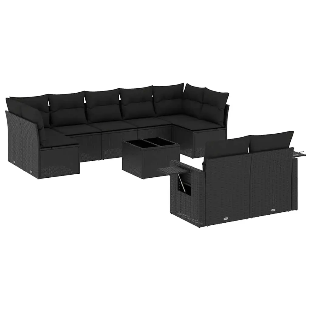 10 Piece Black Garden Sofa Set for Outdoors