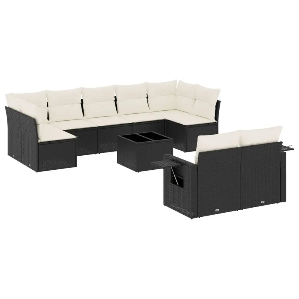 Garden Sofa Set 10 Piece Outdoor Furniture Patio Lounge Black Poly Rattan