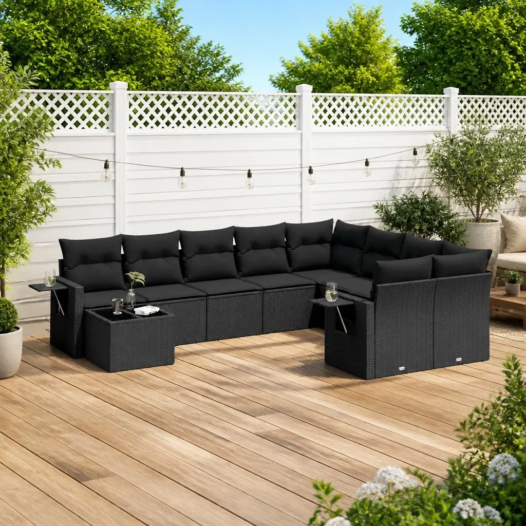 Garden Sofa Set PE Rattan 10 Piece Modular Outdoor Furniture Black