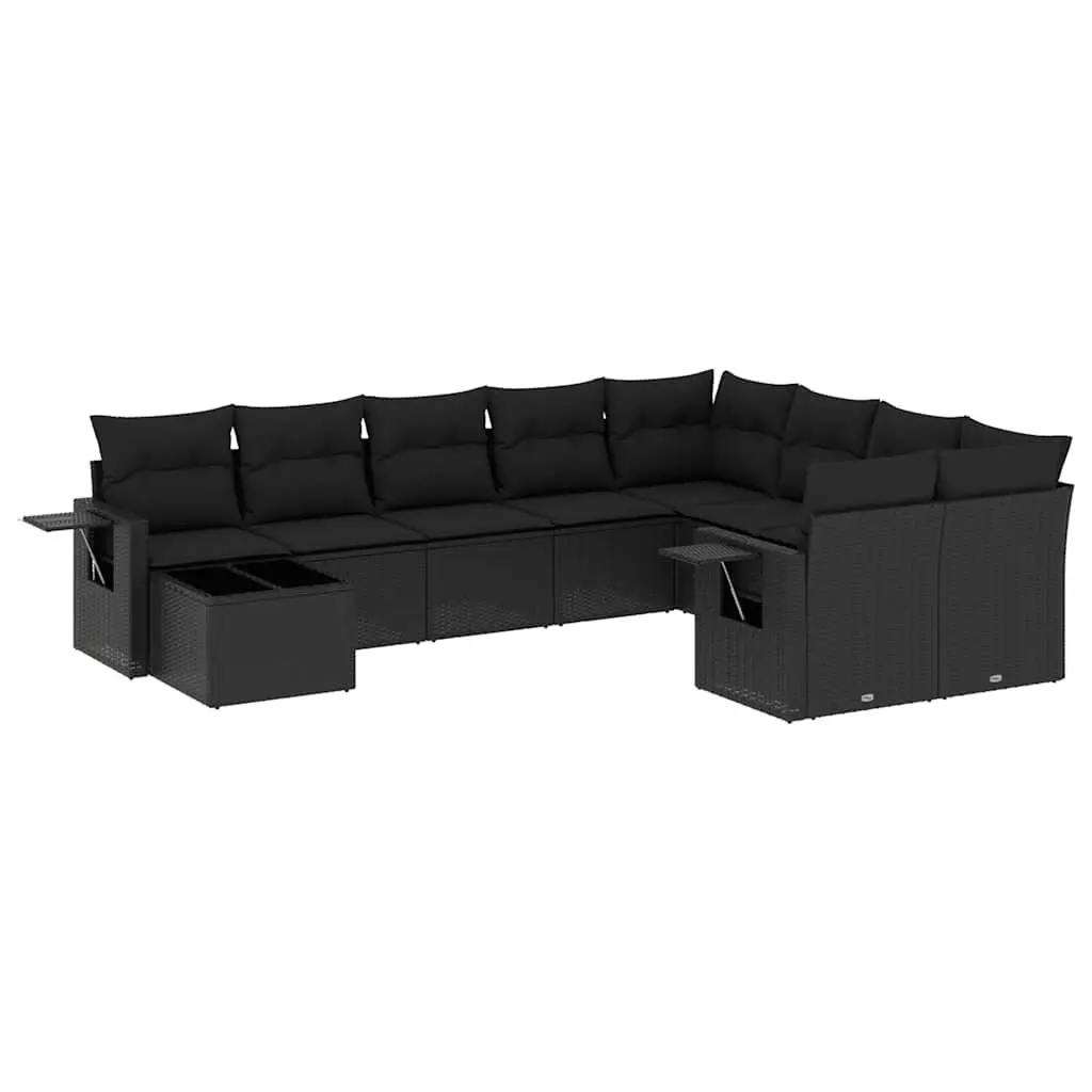 Garden Sofa Set PE Rattan 10 Piece Modular Outdoor Furniture Black
