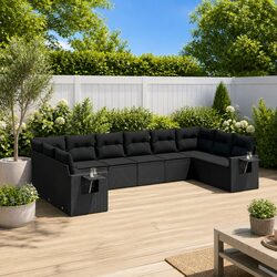 Garden Sofa Set 10 Piece Outdoor Furniture Black Poly Rattan Modular Patio