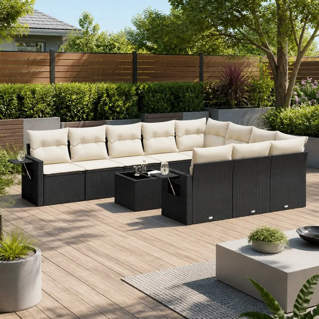 Garden Sofa Set Modular PE Rattan 11 Piece Outdoor Furniture Black