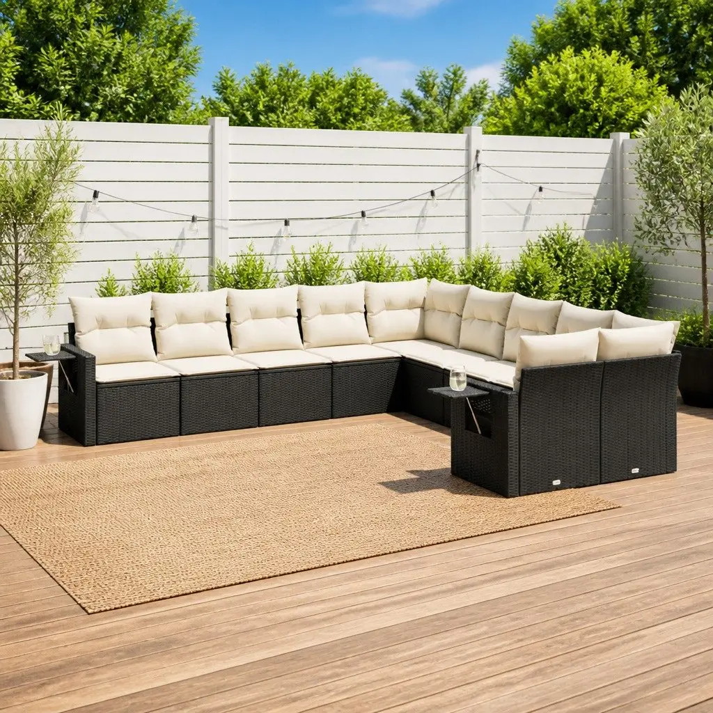 Garden Sofa Set Modular PE Rattan 10 Piece Outdoor Furniture Black