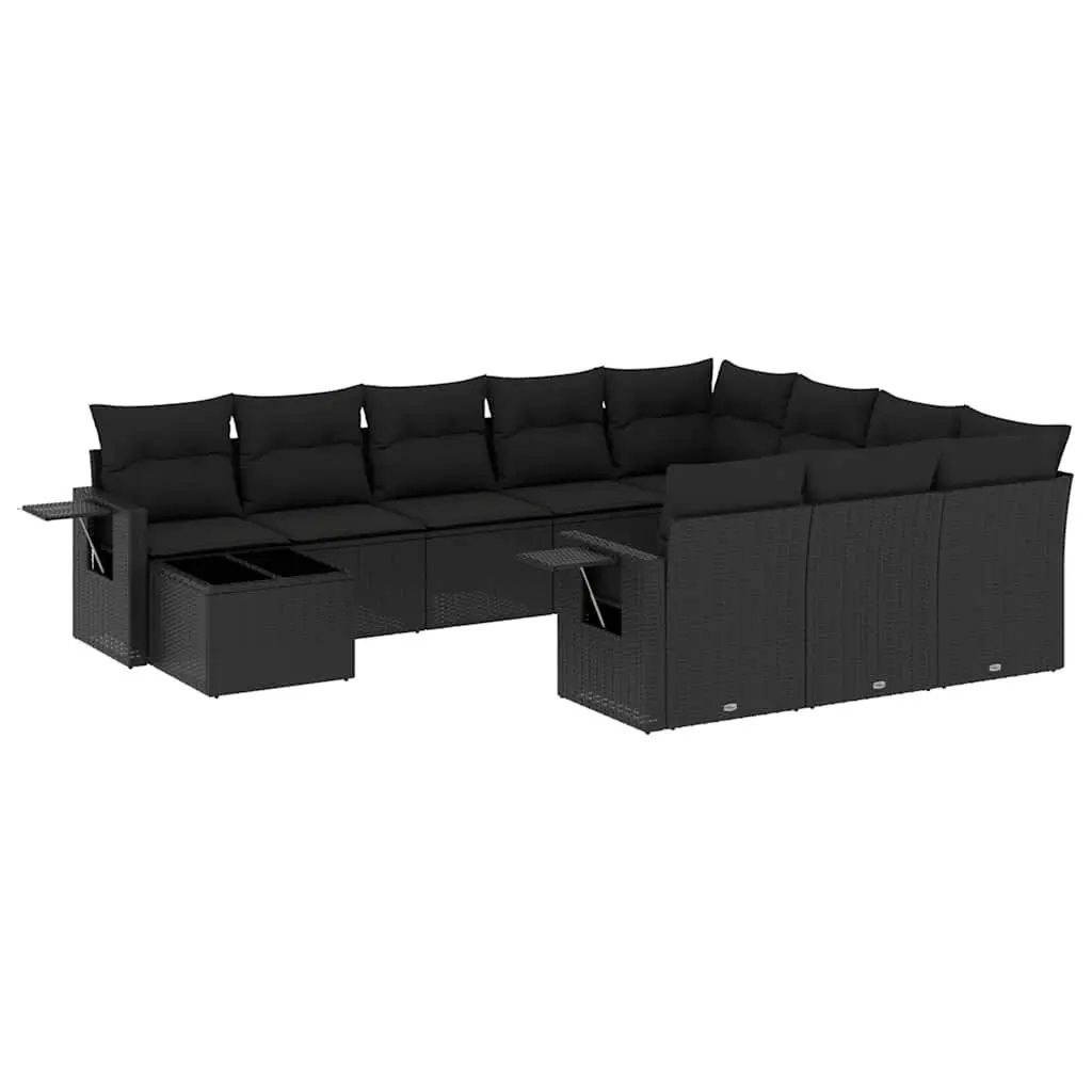 Garden Sofa Set 11 Piece Outdoor Furniture Patio Conversation Set Black Poly