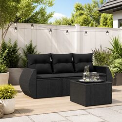 4 Piece Garden Sofa Set with Cushions Black Outdoor Patio Furniture Modular