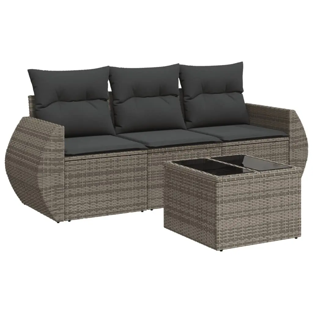 4 Piece Garden Sofa Set Grey Poly Rattan Outdoor Furniture Patio Lounge Cushions