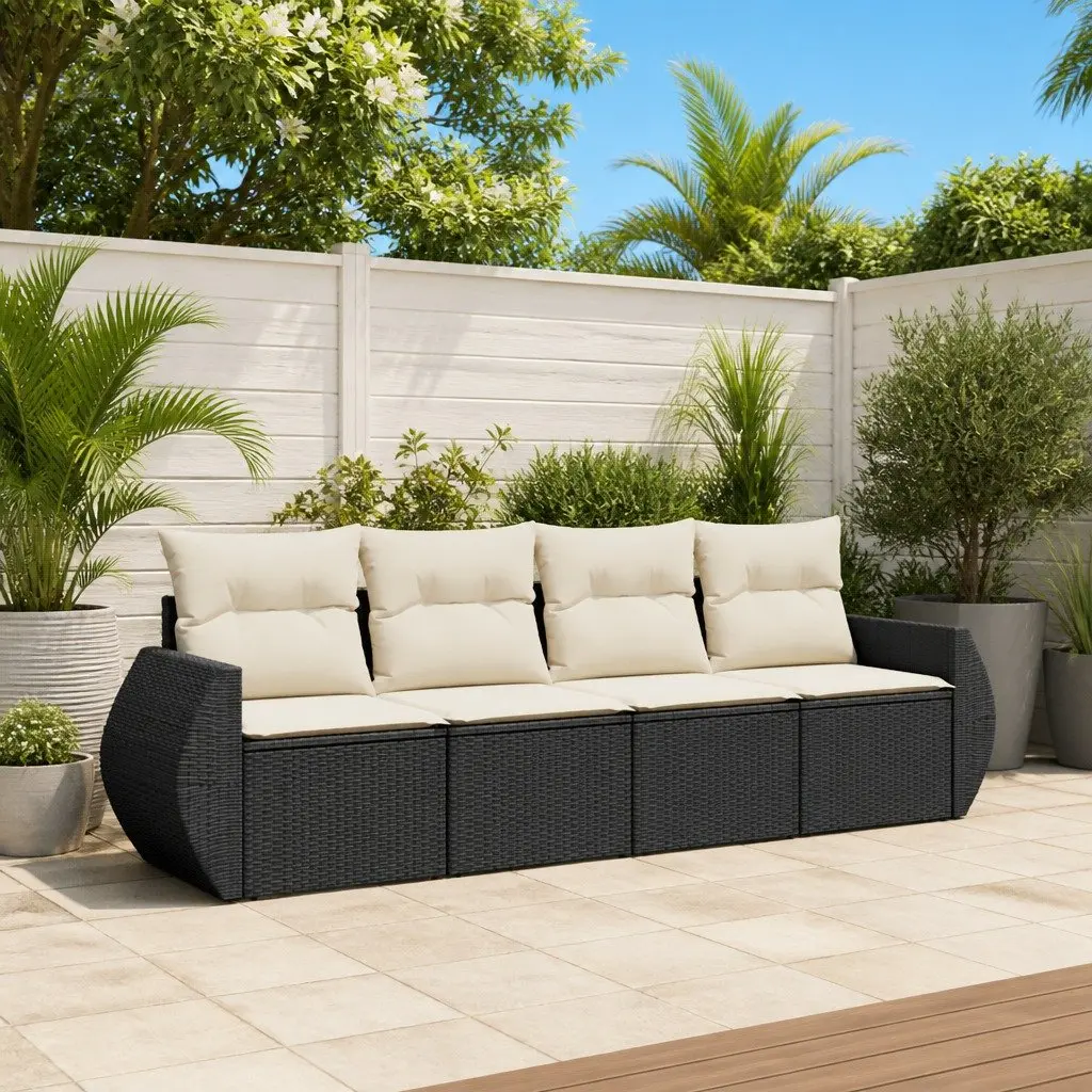 Garden Sofa Set Modular PE Rattan 4 Piece Outdoor Furniture Black