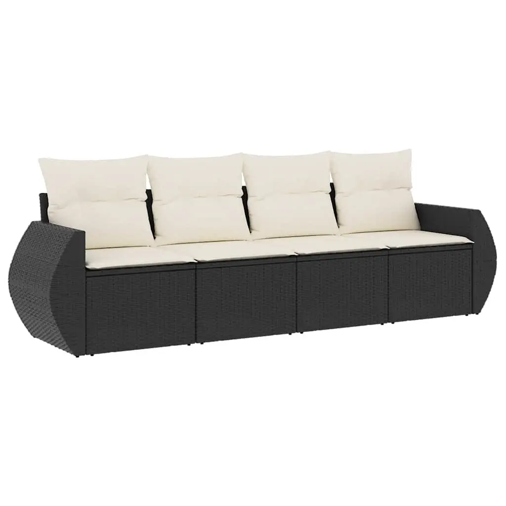 Garden Sofa Set Modular PE Rattan 4 Piece Outdoor Furniture Black