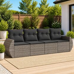 4 Piece Garden Sofa Set Grey Poly Rattan Outdoor Furniture Patio Seating with