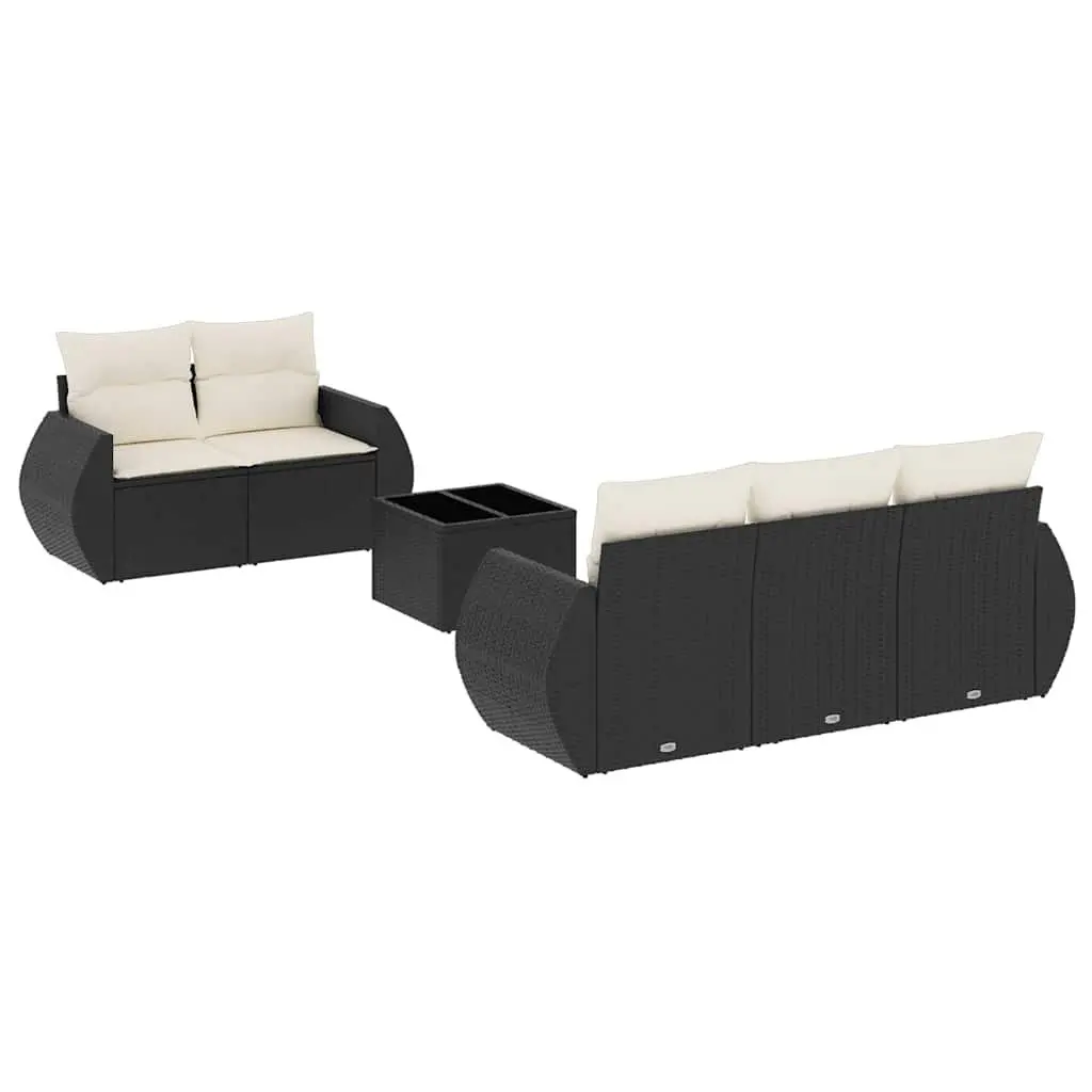 Garden Sofa Set 6 Piece Outdoor Furniture Black Poly Rattan Patio Seating with