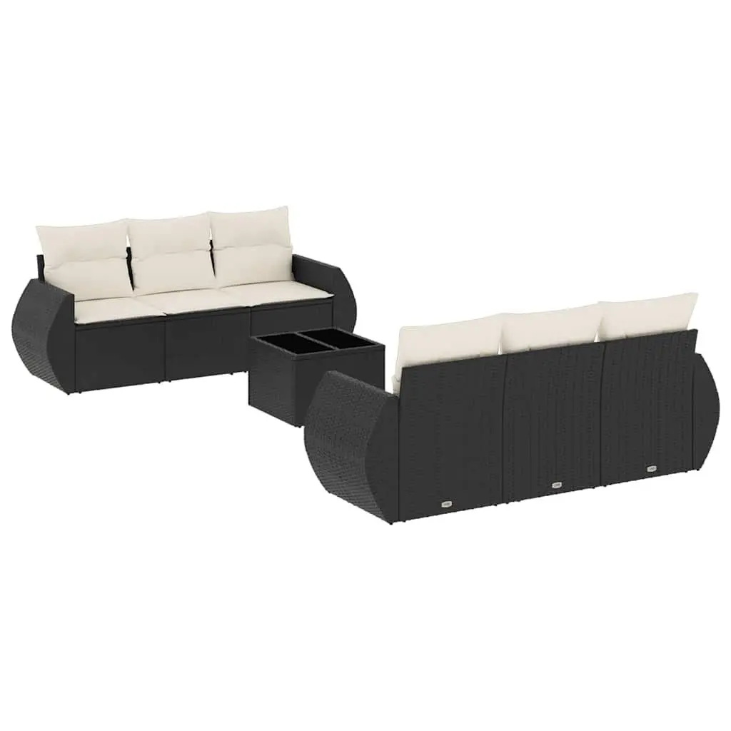 7 Piece Outdoor Garden Sofa Set Black PE Rattan with Cushions