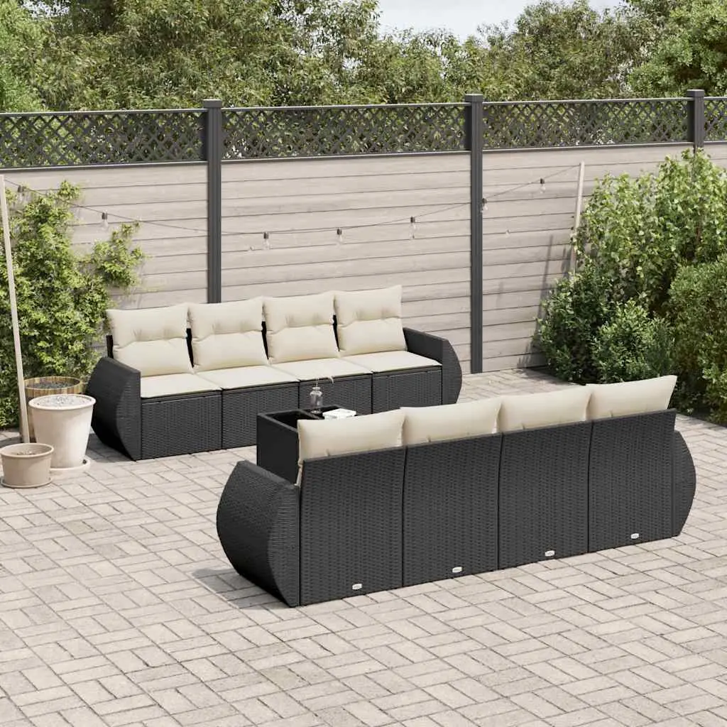 9 Piece Garden Sofa Set PE Rattan Construction Black Outdoor Furniture