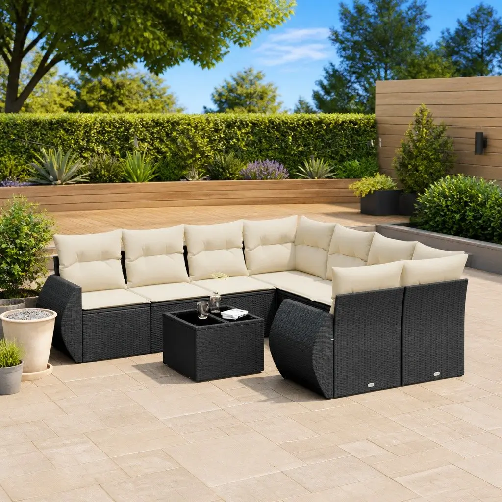 Garden Sofa Set Modular PE Rattan 9 Piece Outdoor Furniture Black
