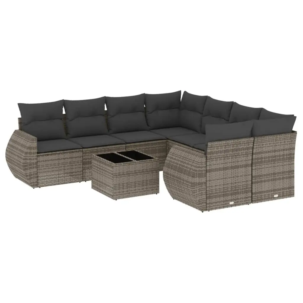 Garden Sofa Set Poly Rattan 9 Piece Outdoor Patio Furniture Grey with Storage