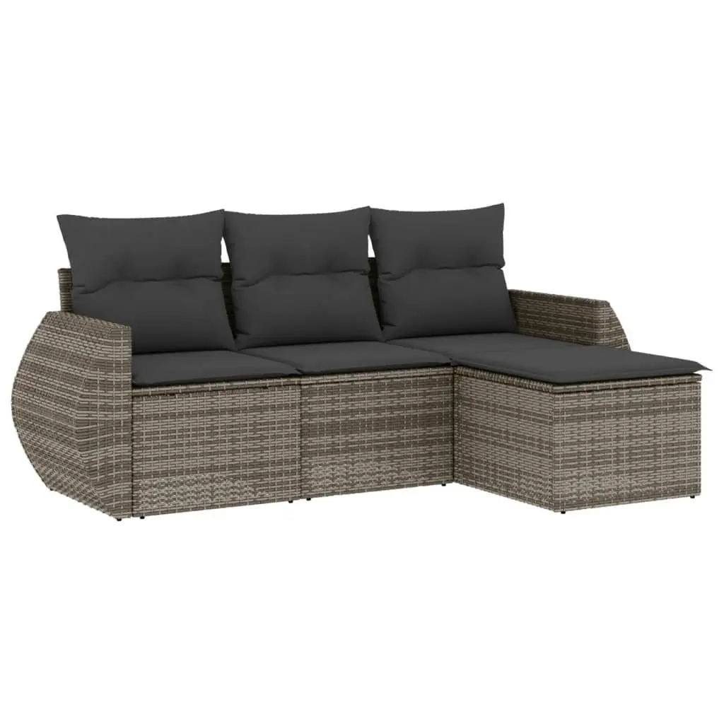 4 Piece Modular Outdoor Furniture Set Grey Poly Rattan Patio Sofa with Cushions and Under-Seat Storage
