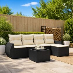Versatile 6 Piece Black Sofa Set for Patio or Backyard Use