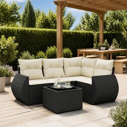 Garden Sofa Set 5 Piece Black Poly Rattan Outdoor Furniture Patio Lounge Modular