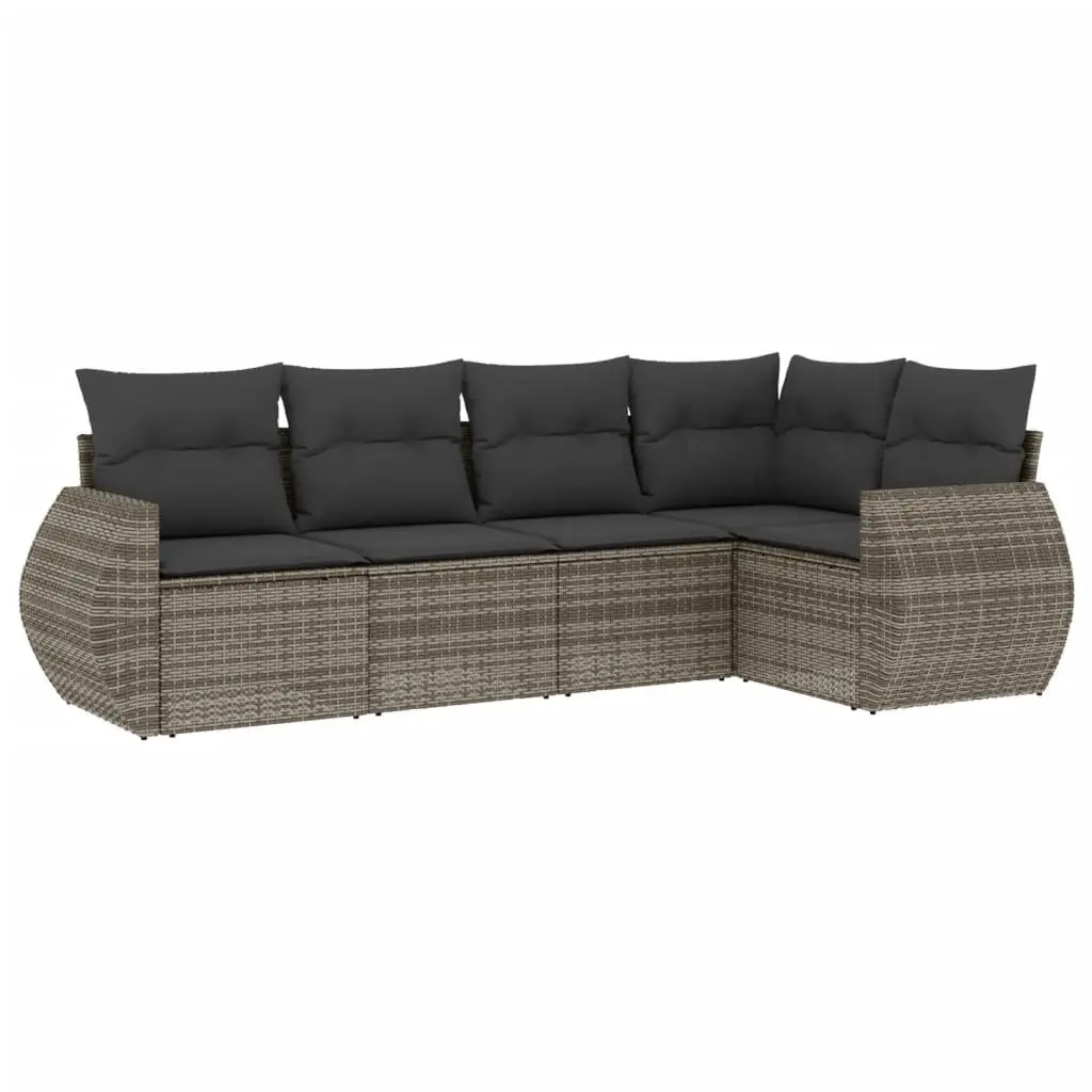 Garden Sofa Set Grey Poly Rattan 5 Piece Outdoor Furniture with Storage Cushions