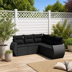 5 Piece Modular Outdoor Sofa Set with Cushions - Black