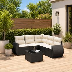 Versatile 6-Piece Black Rattan Sofa Set for Outdoor Spaces