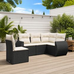 5 Piece Garden Sofa Set Black Poly Rattan Outdoor Patio Furniture with Storage