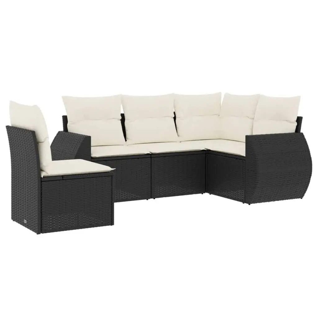 5 Piece Garden Sofa Set PE Rattan Black Outdoor Patio Furniture with Storage