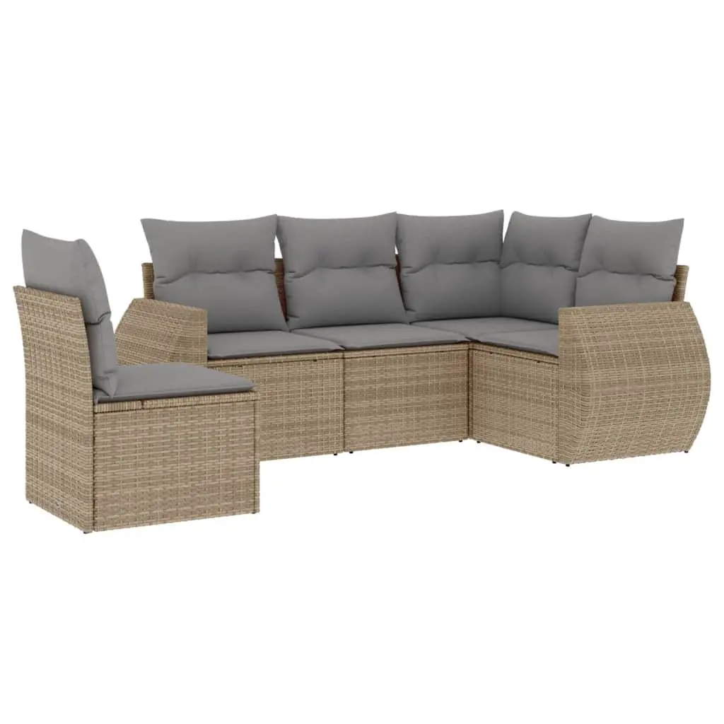 Garden Sofa Set Modular 5 Piece PE Rattan Outdoor Furniture Beige