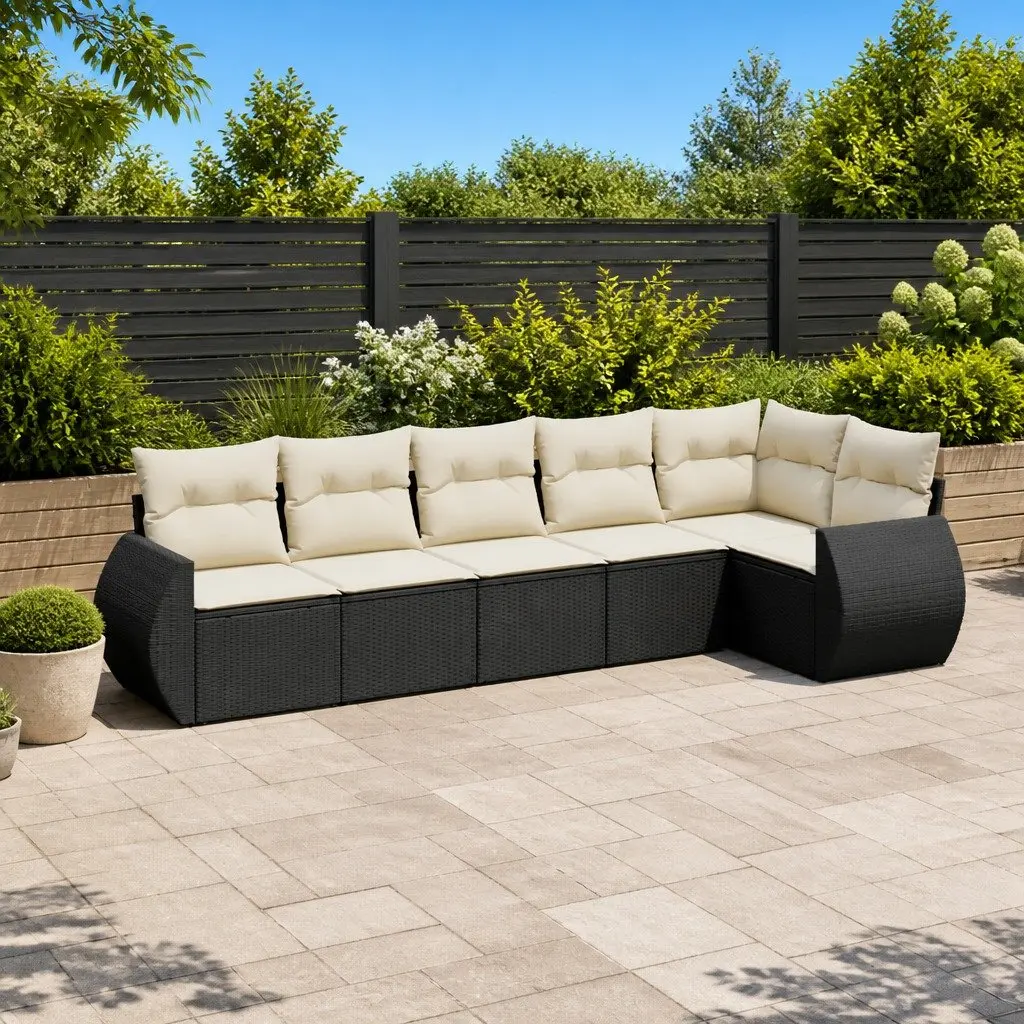 Garden Sofa Set PE Rattan Modular 6 Piece Outdoor Furniture Black
