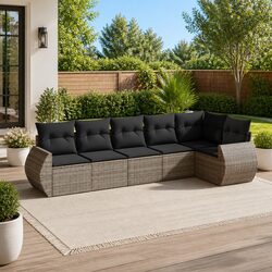Garden Sofa Set 6 Piece Outdoor Furniture Grey Poly Rattan Patio Seating with