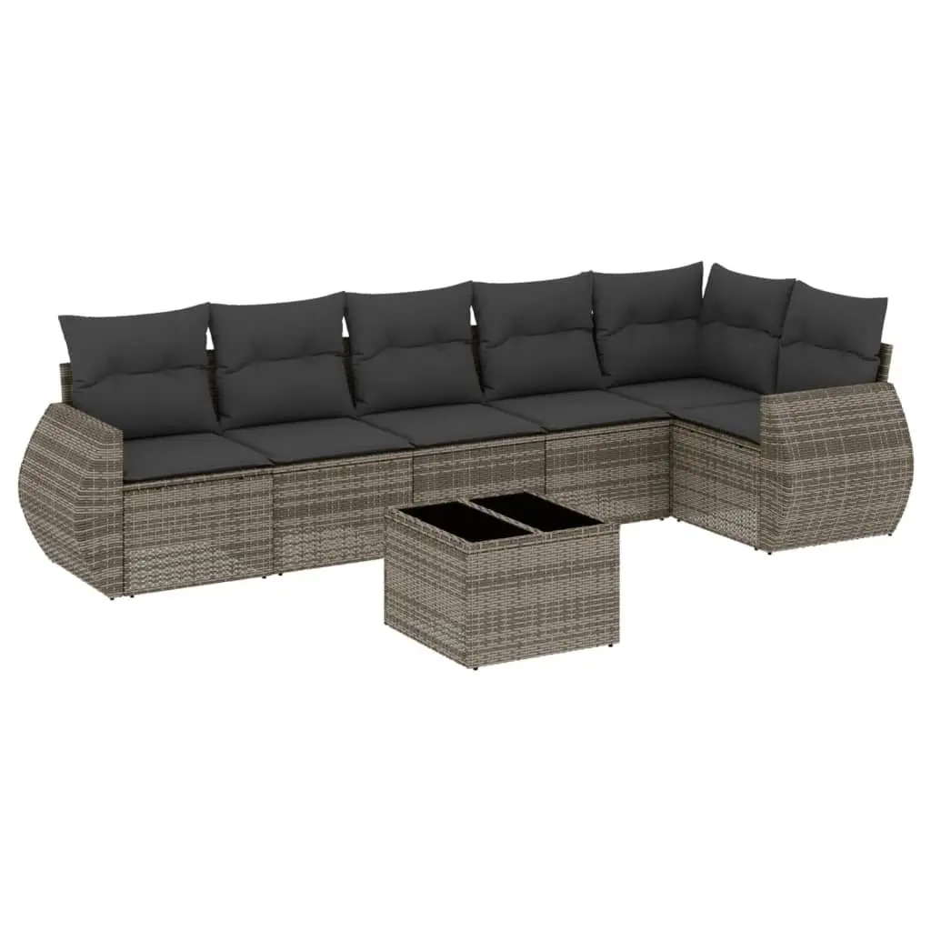 7 Piece Garden Sofa Set PE Rattan Modular Outdoor Furniture Grey Patio Lounge Seating