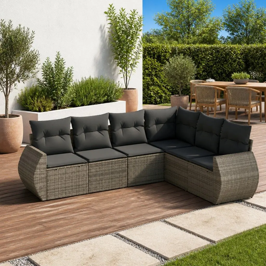 Garden Sofa Set Poly Rattan 6 Piece Outdoor Furniture Grey Modular Patio Seating