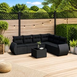 Practical 7 Piece Black Garden Sofa Set for Your Patio