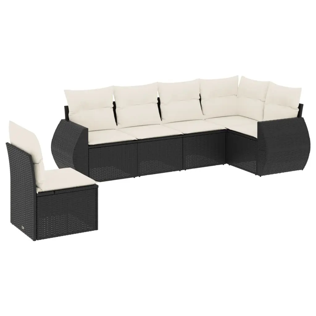 6 Piece Garden Sofa Set PE Rattan Black Outdoor Furniture with Cushions