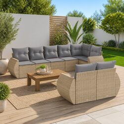 Practical 8 Piece Beige Garden Sofa Set for Outdoor Use