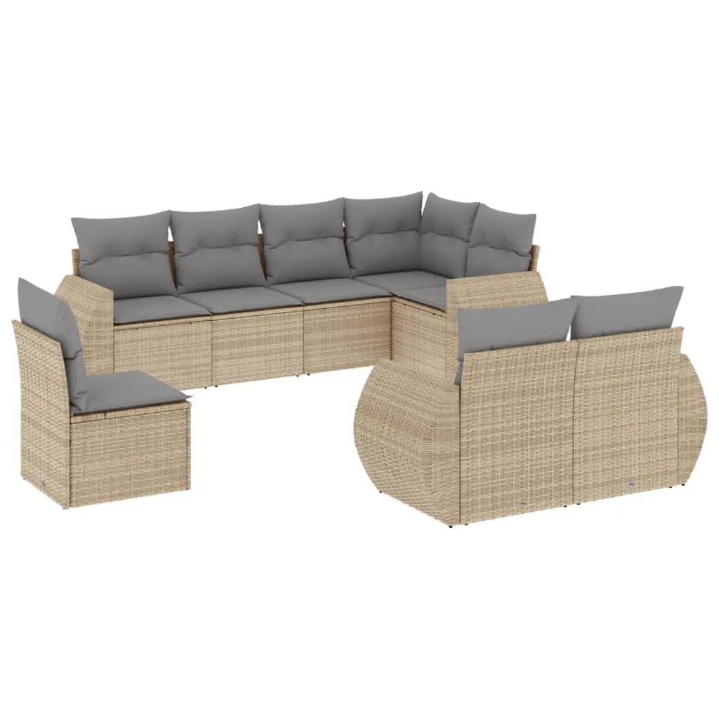 Outdoor Garden Sofa Set PE Rattan 8 Piece Modular Beige with Storage