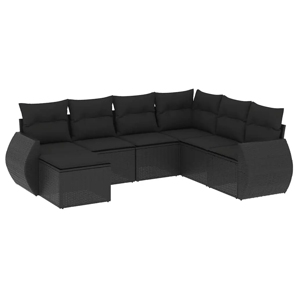 Garden Sofa Set 7 Piece Outdoor Furniture Black Poly Rattan Modular Patio