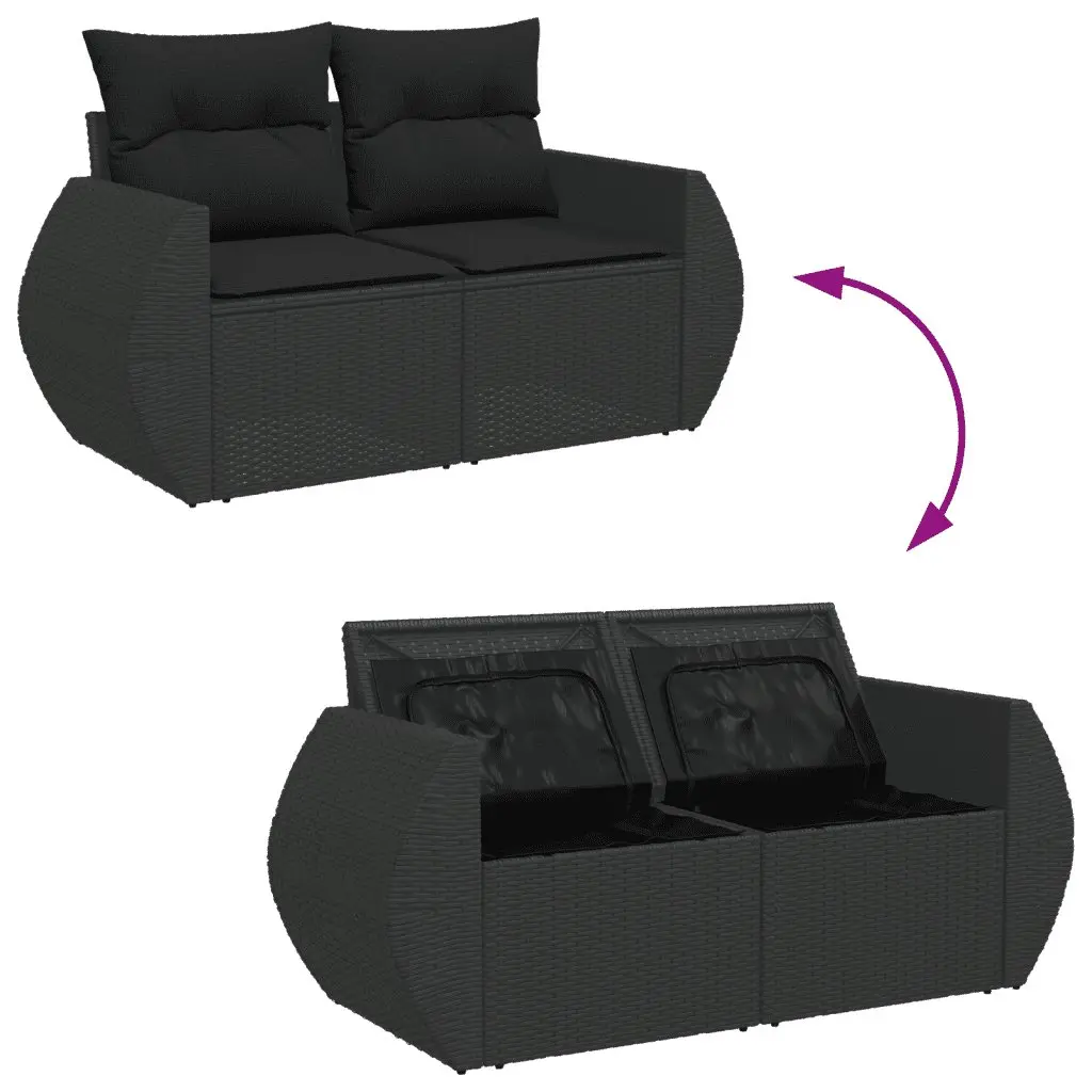 Garden Sofa Set 7 Piece Outdoor Furniture Black Poly Rattan Modular Patio
