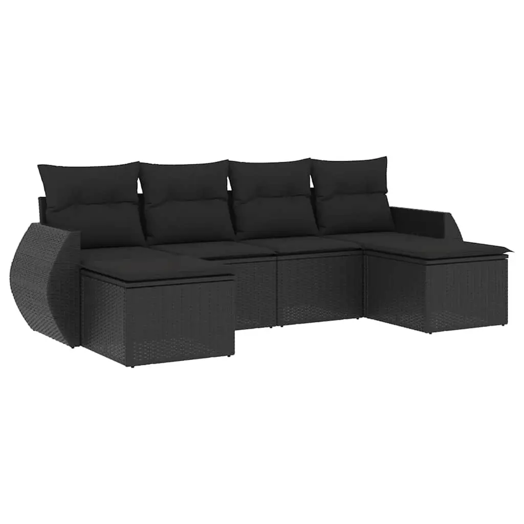 Garden Sofa Set 6 Piece Outdoor Furniture Black Poly Rattan Patio Seating