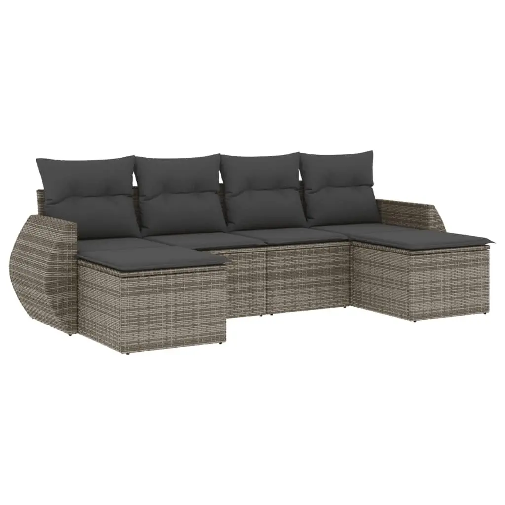 Garden Sofa Set Modular 6 Piece PE Rattan Outdoor Furniture Grey Patio Seating