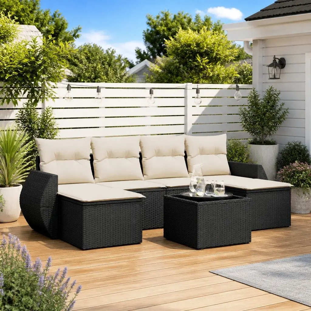 Garden Sofa Set 7 Piece Poly Rattan Outdoor Furniture Black
