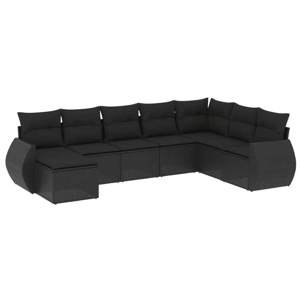 Garden Sofa Set 8 Piece Outdoor Furniture Black Poly Rattan Patio Seating