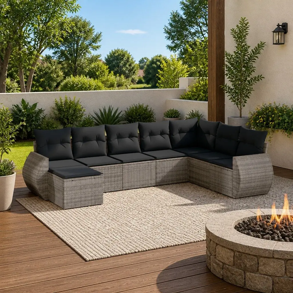 Garden Sofa Set PE Rattan Modular 8 Piece Outdoor Furniture Grey