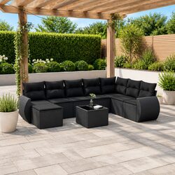 9 Piece Garden Sofa Set Outdoor Furniture Patio Lounge with Cushions Black