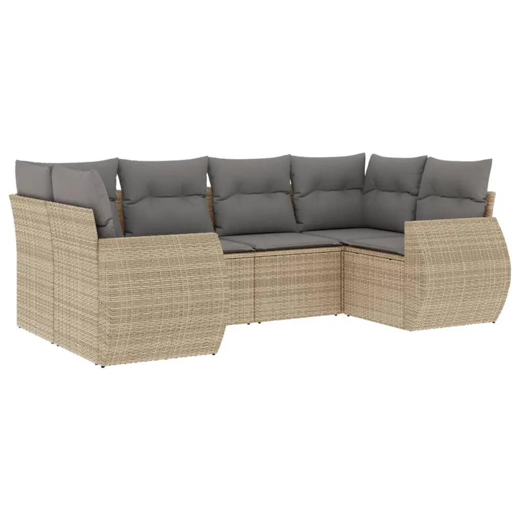 Garden Sofa Set 6 Piece Modular PE Rattan Outdoor Furniture Beige